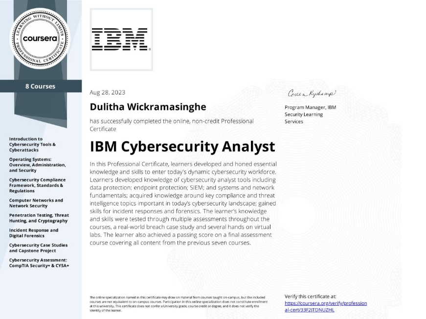 IBM Cybersecurity Analyst Certificate