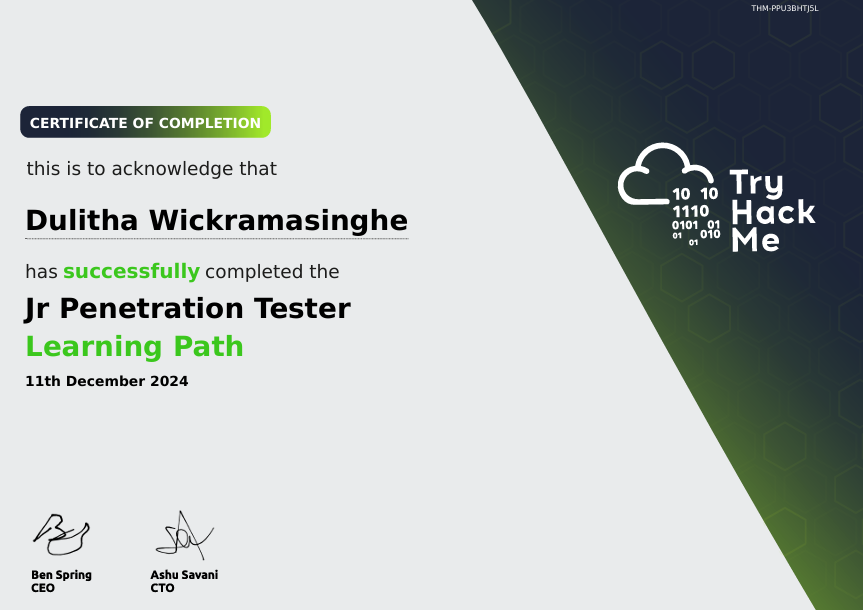 Jr Penetration Tester Certificate Certificate